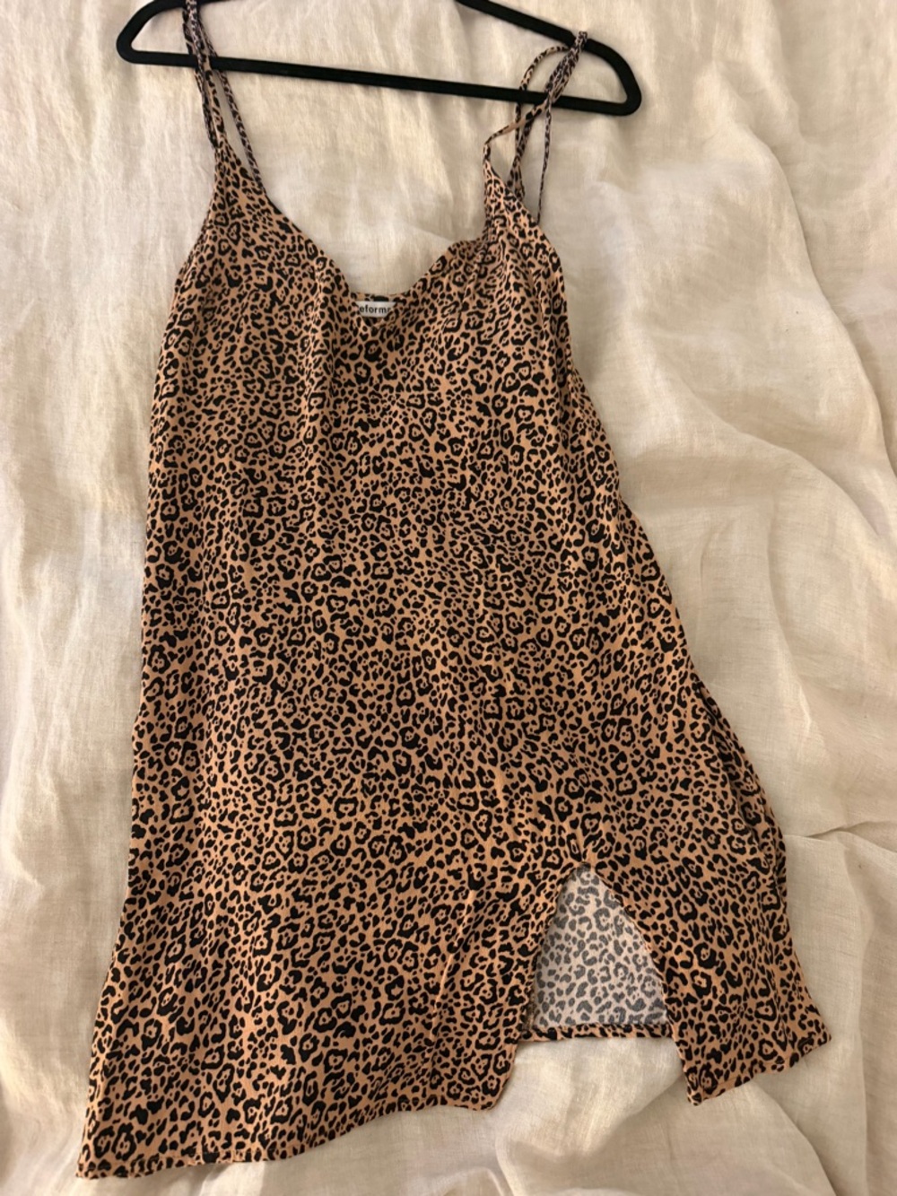 Reformation Leopard Print Slip Dress in Tan and Black